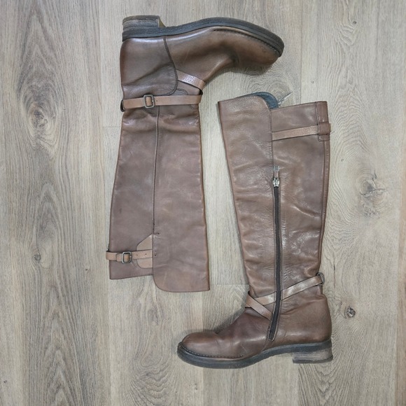 Alberto Fermani Womens 8 Brown Leather Calf Riding Boots Buckle Accent Casual - Picture 1 of 9
